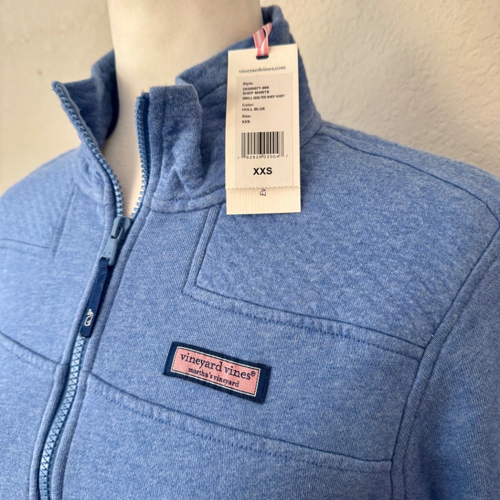 NWT Vineyard Vines Shep Shirts Small Quilted Quarter Zip Hull Blue Women's XXS I - Picture 2 of 10
